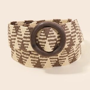 NEW Boho Hoop Braided Woven Buckle Belt Brown